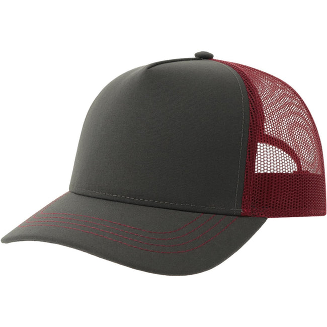 Dark Grey-Burgundy - Front - Atlantis Unisex Adult Rapper 5 Panel Canvas Recycled Trucker Cap