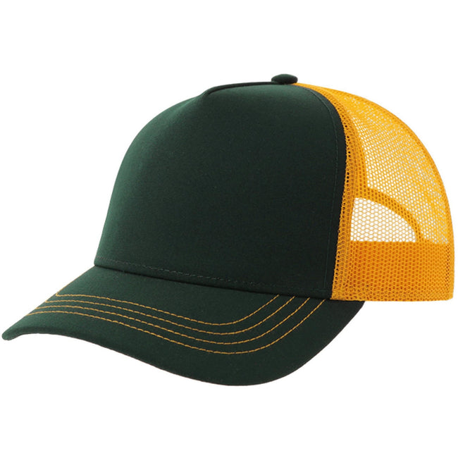 Bottle Green-Yellow - Front - Atlantis Unisex Adult Rapper 5 Panel Canvas Recycled Trucker Cap