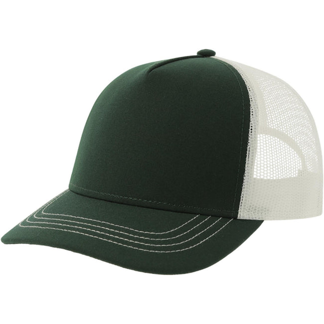 Bottle Green-White - Front - Atlantis Unisex Adult Rapper 5 Panel Canvas Recycled Trucker Cap