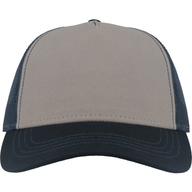 Grey-Navy - Front - Atlantis Unisex Adult Rapper 5 Panel Canvas Recycled Trucker Cap