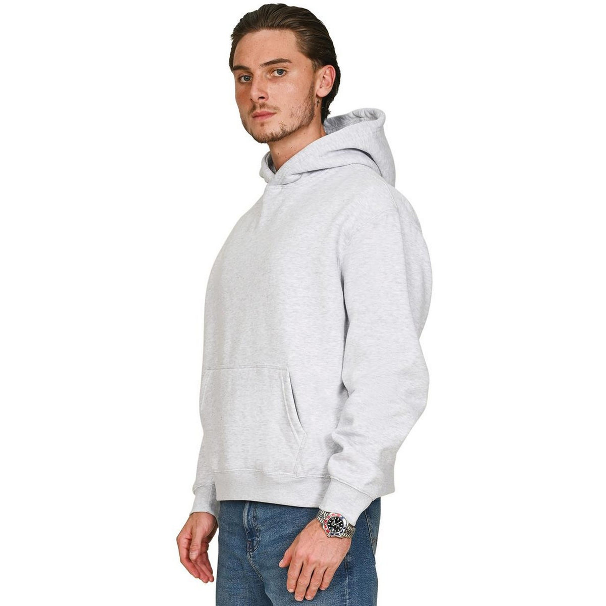 Ash Grey - Side - Casual Classics Mens Boxy Ringspun Cotton Oversized Hoodie