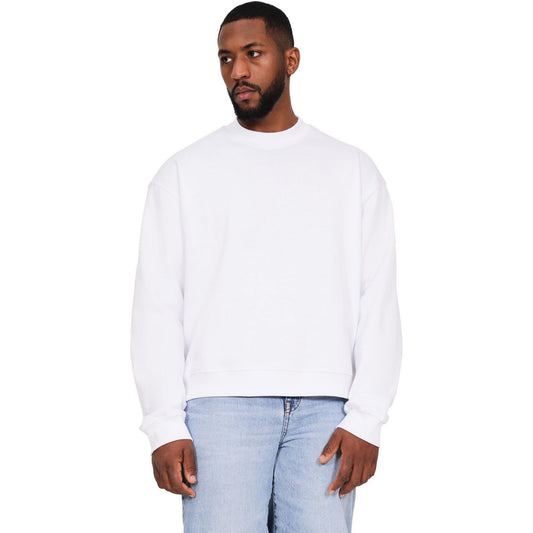 White - Front - Casual Classics Mens Ringspun Cotton Extended Neckline Oversized Sweatshirt