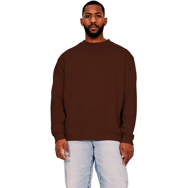 Chocolate - Front - Casual Classics Mens Ringspun Cotton Extended Neckline Oversized Sweatshirt