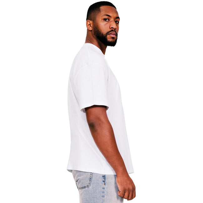 White - Side - Casual Classics Mens Ringspun Cotton Extended Neckline T-Shirt