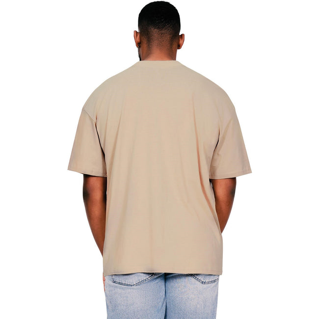 Sand - Back - Casual Classics Mens Ringspun Cotton Extended Neckline Oversized T-Shirt