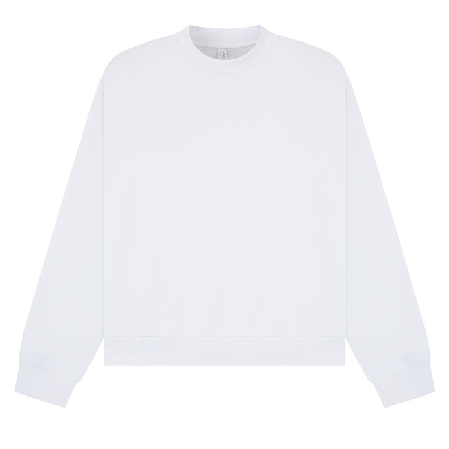 White - Front - Casual Classics Unisex Adult Premium Combed Cotton Extended Neckline Boxy Oversized Sweatshirt
