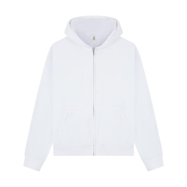 White - Front - Casual Classics Unisex Adult Premium Combed Cotton Boxy Oversized Full Zip Hoodie
