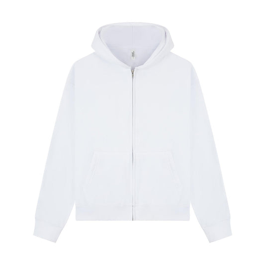 White - Front - Casual Classics Unisex Adult Premium Combed Cotton Boxy Oversized Full Zip Hoodie