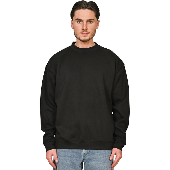 Black - Side - Casual Classics Unisex Adult Premium Combed Cotton Extended Neckline Oversized Sweatshirt