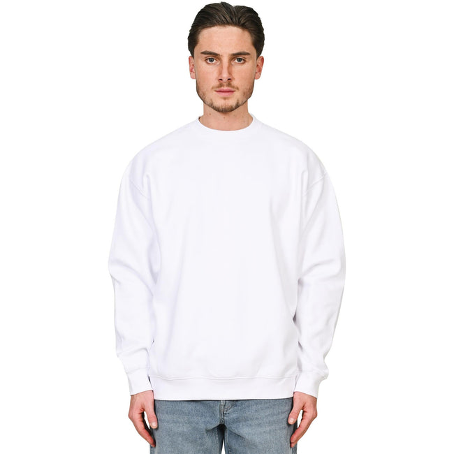 White - Side - Casual Classics Unisex Adult Premium Combed Cotton Extended Neckline Oversized Sweatshirt