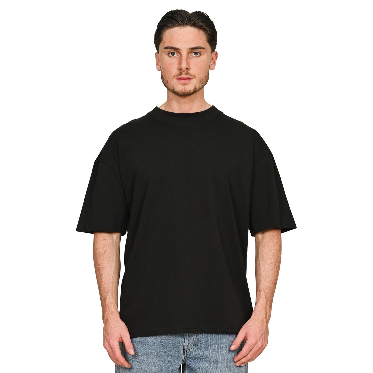 Black - Lifestyle - Casual Classics Unisex Adult Combed Ringspun Cotton Extended Neckline Oversized T-Shirt
