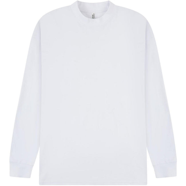 White - Front - Casual Classics Unisex Adult Combed Ringspun Cotton Extended Neckline Oversized Long-Sleeved T-Shirt