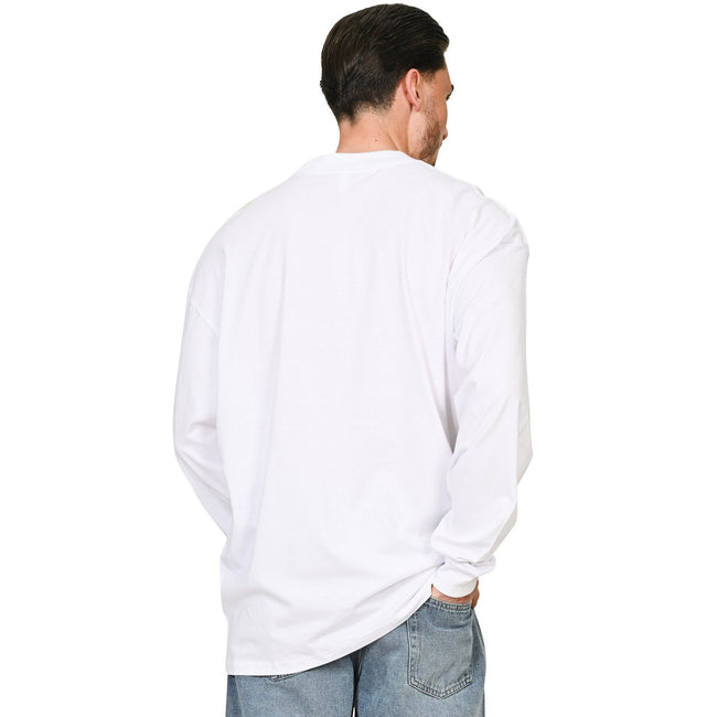 White - Lifestyle - Casual Classics Unisex Adult Combed Ringspun Cotton Extended Neckline Oversized Long-Sleeved T-Shirt