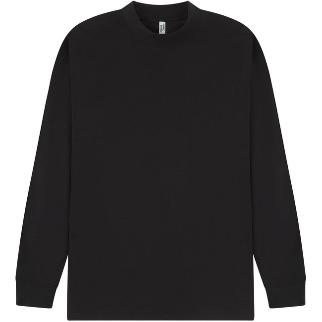 Black - Front - Casual Classics Unisex Adult Combed Ringspun Cotton Extended Neckline Oversized Long-Sleeved T-Shirt