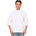 White - Side - Casual Classics Unisex Adult Combed Ringspun Cotton Extended Neckline Oversized Short-Sleeved T-Shirt