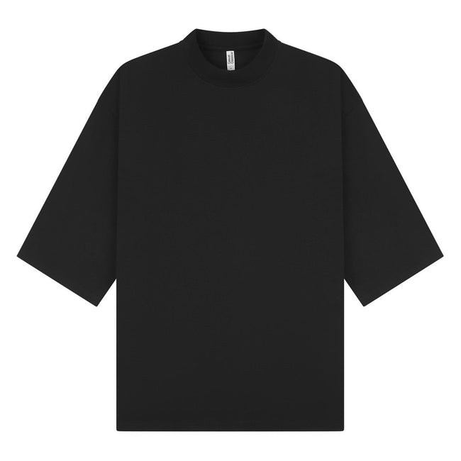 Black - Front - Casual Classics Unisex Adult Combed Ringspun Cotton Extended Neckline Oversized Short-Sleeved T-Shirt