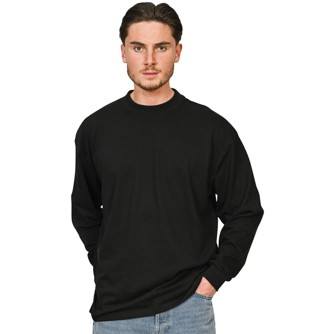 Black - Side - Casual Classics Unisex Adult Extended Neckline Tall Oversized Long-Sleeved T-Shirt