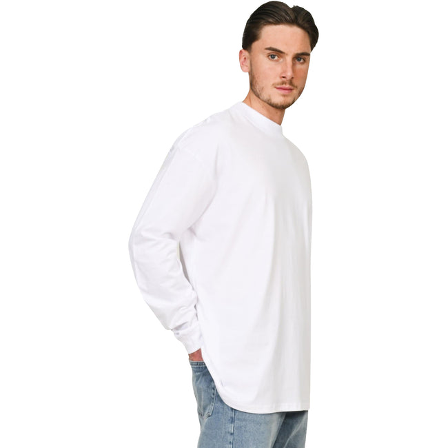 White - Lifestyle - Casual Classics Unisex Adult Extended Neckline Tall Oversized Long-Sleeved T-Shirt