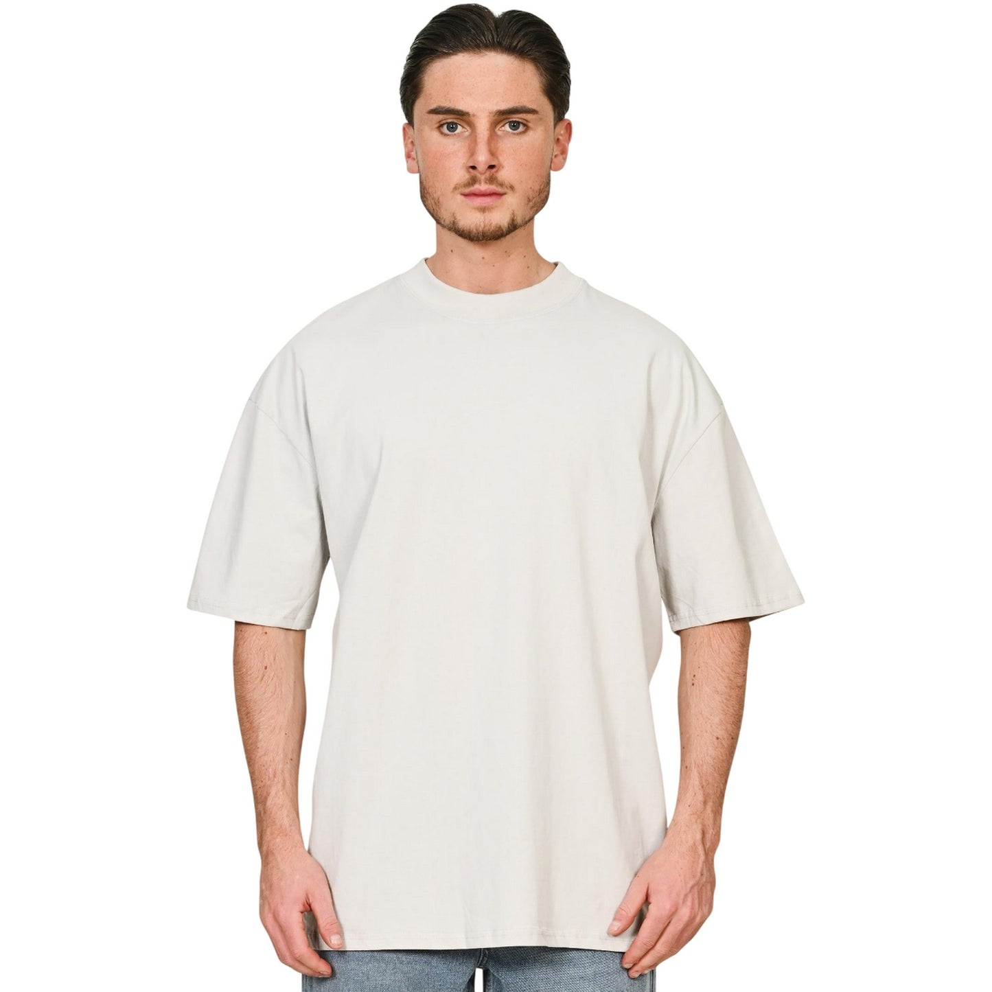 Lunar Grey - Side - Casual Classics Unisex Adult Combed Ringspun Cotton Extended Neckline Tall Oversized T-Shirt