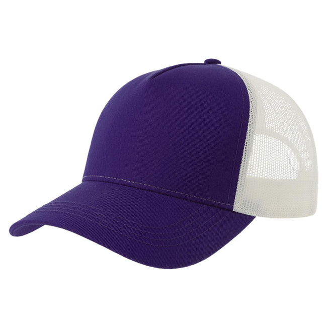 Purple-White - Front - Atlantis Rapper 5 Panel Cotton Sustainable Trucker Cap