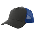 Dark Grey-Royal Blue - Front - Atlantis Rapper 5 Panel Cotton Sustainable Trucker Cap