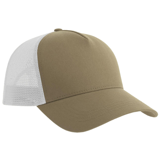 Khaki-White - Back - Atlantis Rapper 5 Panel Cotton Sustainable Trucker Cap