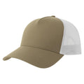 Khaki-White - Front - Atlantis Rapper 5 Panel Cotton Sustainable Trucker Cap