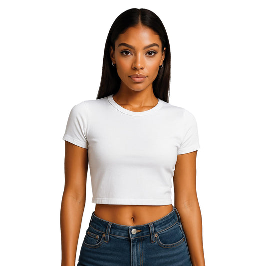 White - Front - Casual Classics Womens-Ladies Combed Cotton Crop T-Shirt