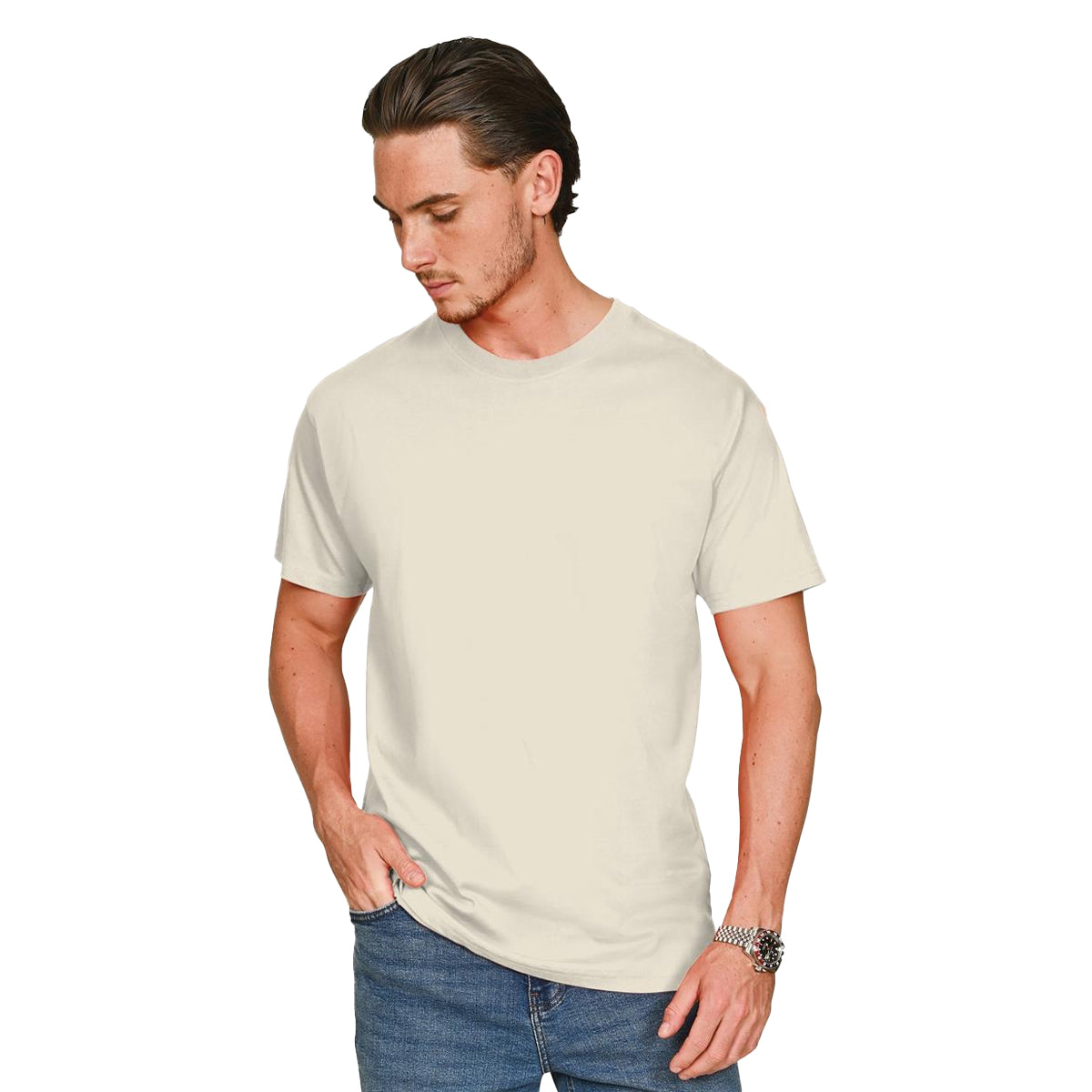 Ecru - Side - Casual Classics Unisex Adult Supreme Organic Combed T-Shirt