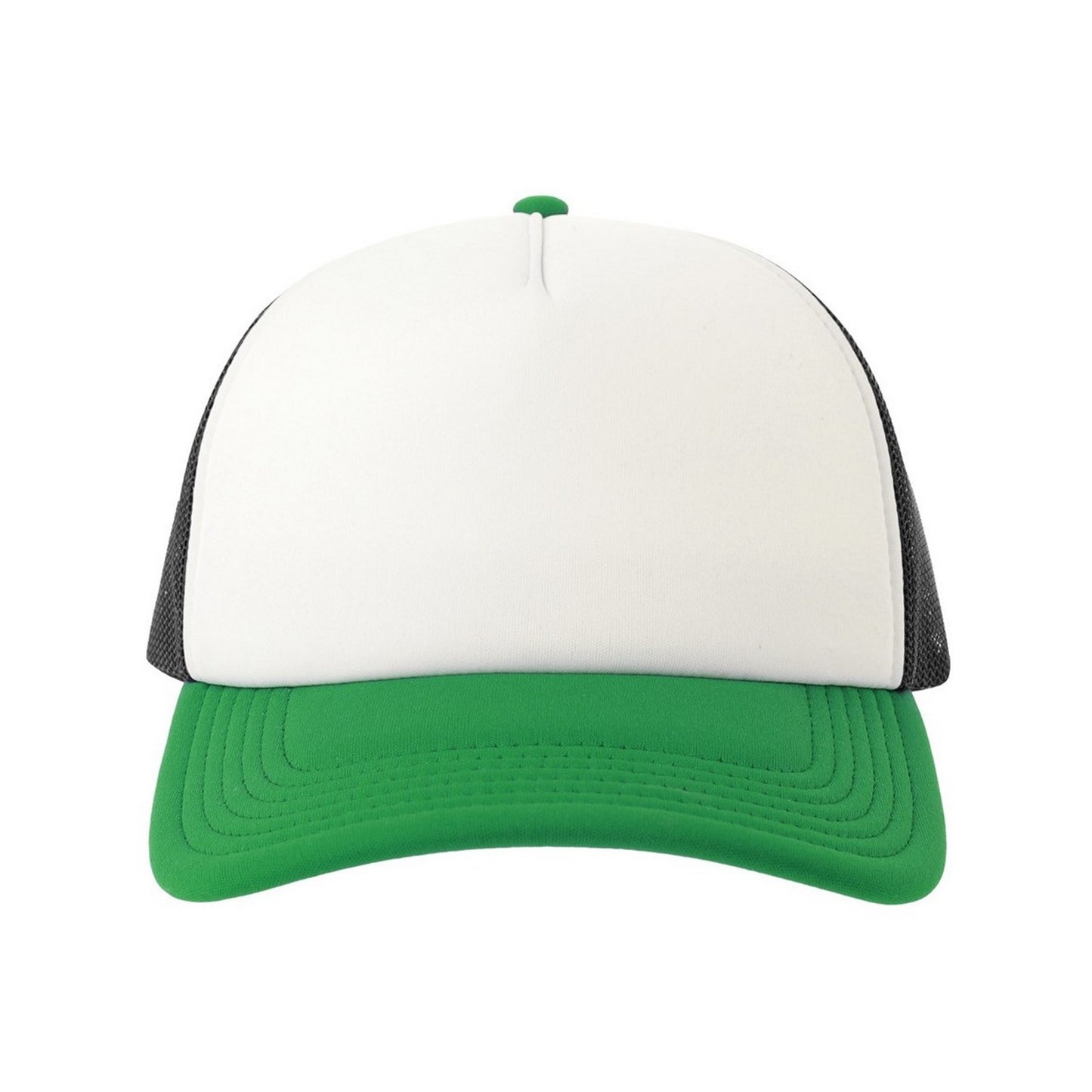 White-Black-Green - Pack Shot - Atlantis Unisex Adult Rapper-S 5 Panel Recycled Mid Visor Trucker Cap