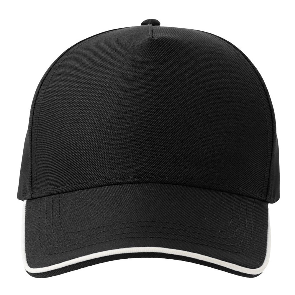 Black-White - Pack Shot - Atlantis Headwear Unisex Adult Recy Five Piping 5 Panel Recycled Structured Baseball Cap