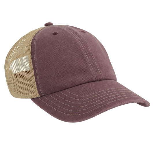 Burgundy-Khaki - Front - Atlantis Unisex Adult Acteon 6 Panel Trucker Cap