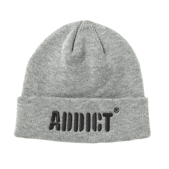 Light Grey Heather - Front - Addict Embroidered Cuffed Beanie