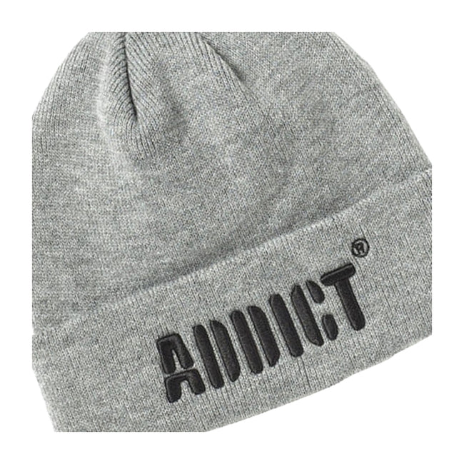 Light Grey Heather - Back - Addict Embroidered Cuffed Beanie