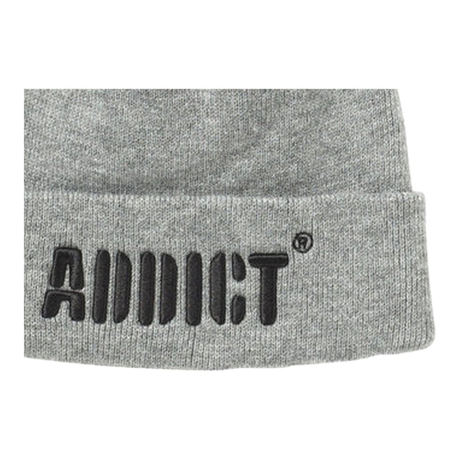 Light Grey Heather - Side - Addict Embroidered Cuffed Beanie
