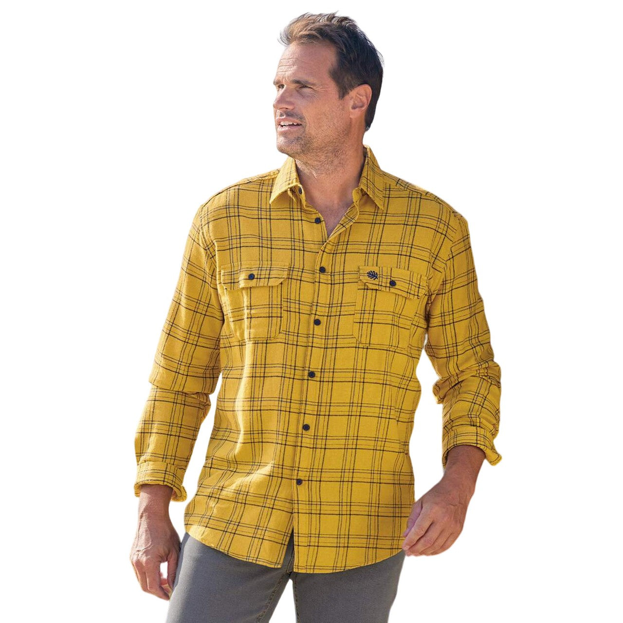 Yellow - Side - Atlas For Men Mens Checked Flannel Shirt