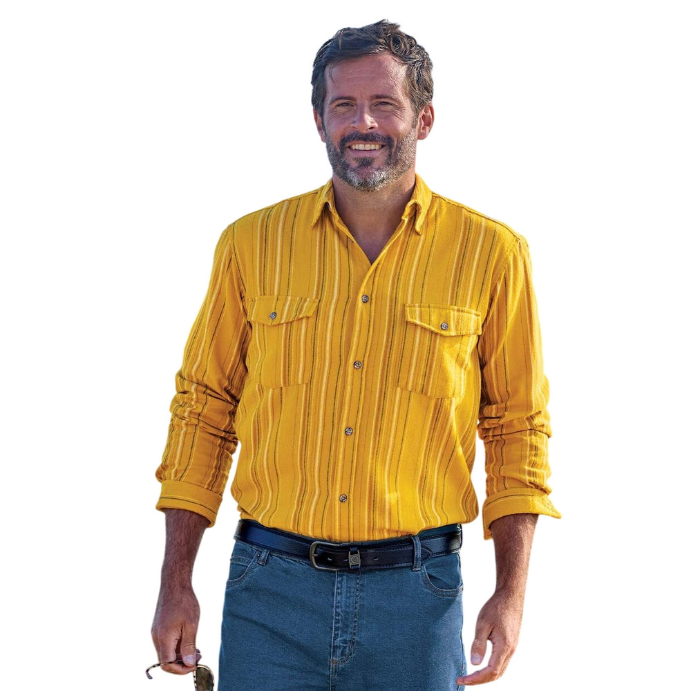 Ochre - Back - Atlas For Men Mens Striped Flannel Shirt