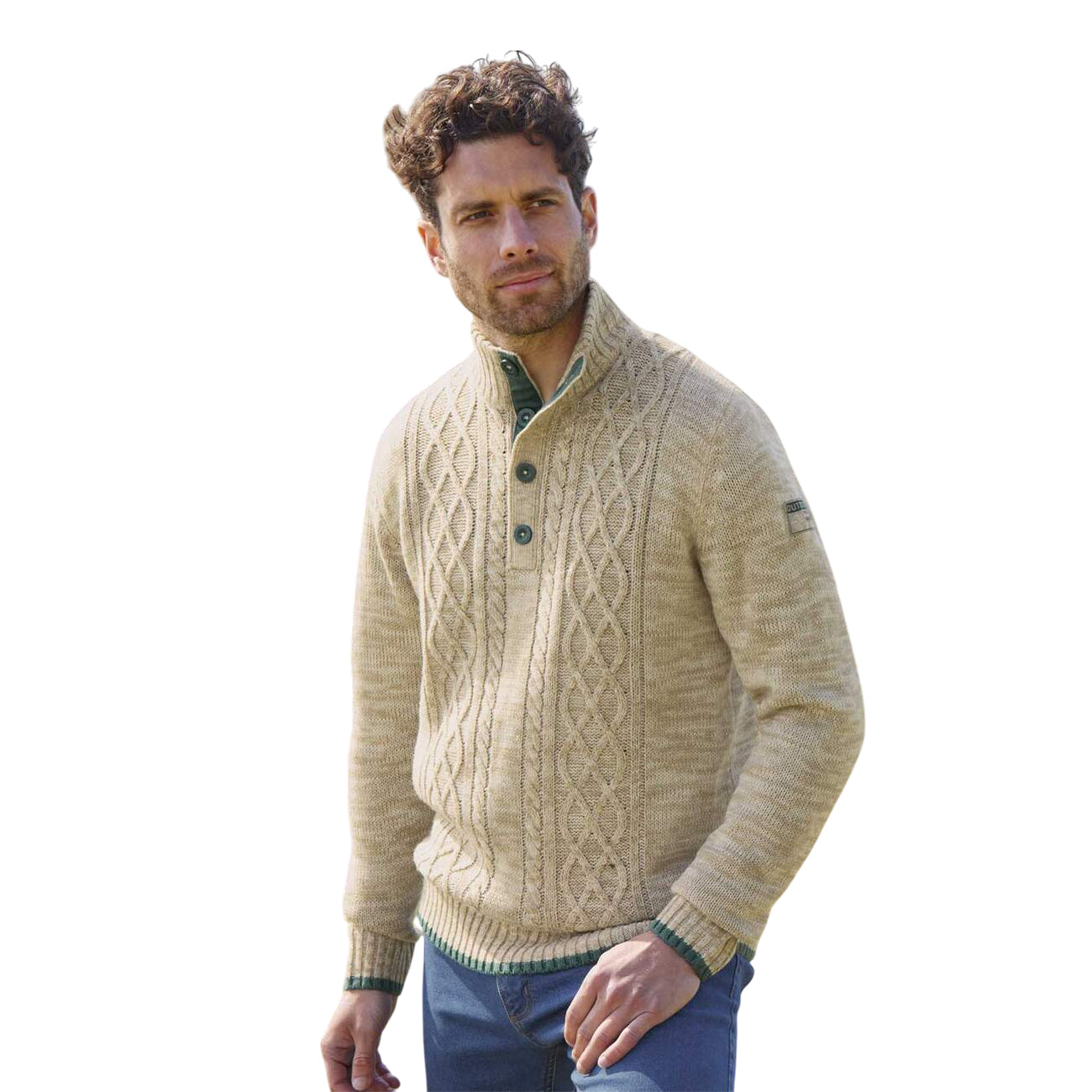 Beige - Back - Atlas For Men Mens Mottled Jumper