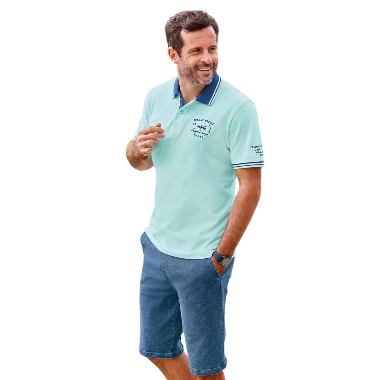 Blue - Side - Atlas For Men Mens Denim Stretch Casual Shorts