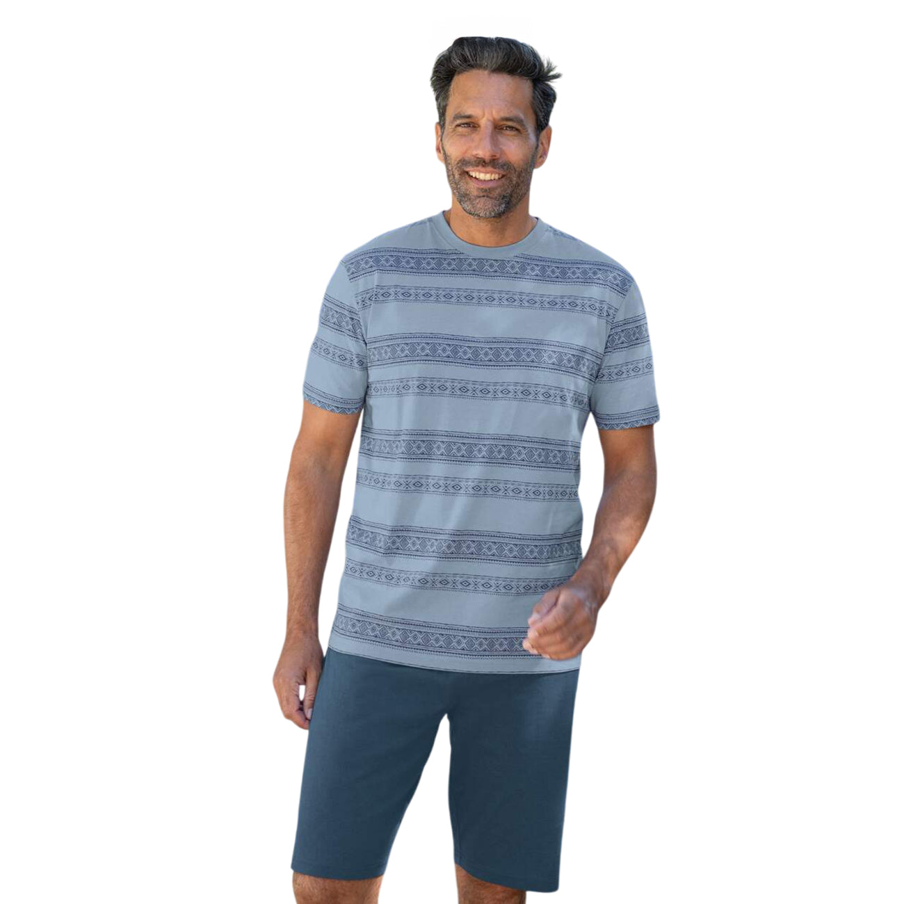 Blue - Back - Atlas For Men Mens Patterned Short Pyjama Set