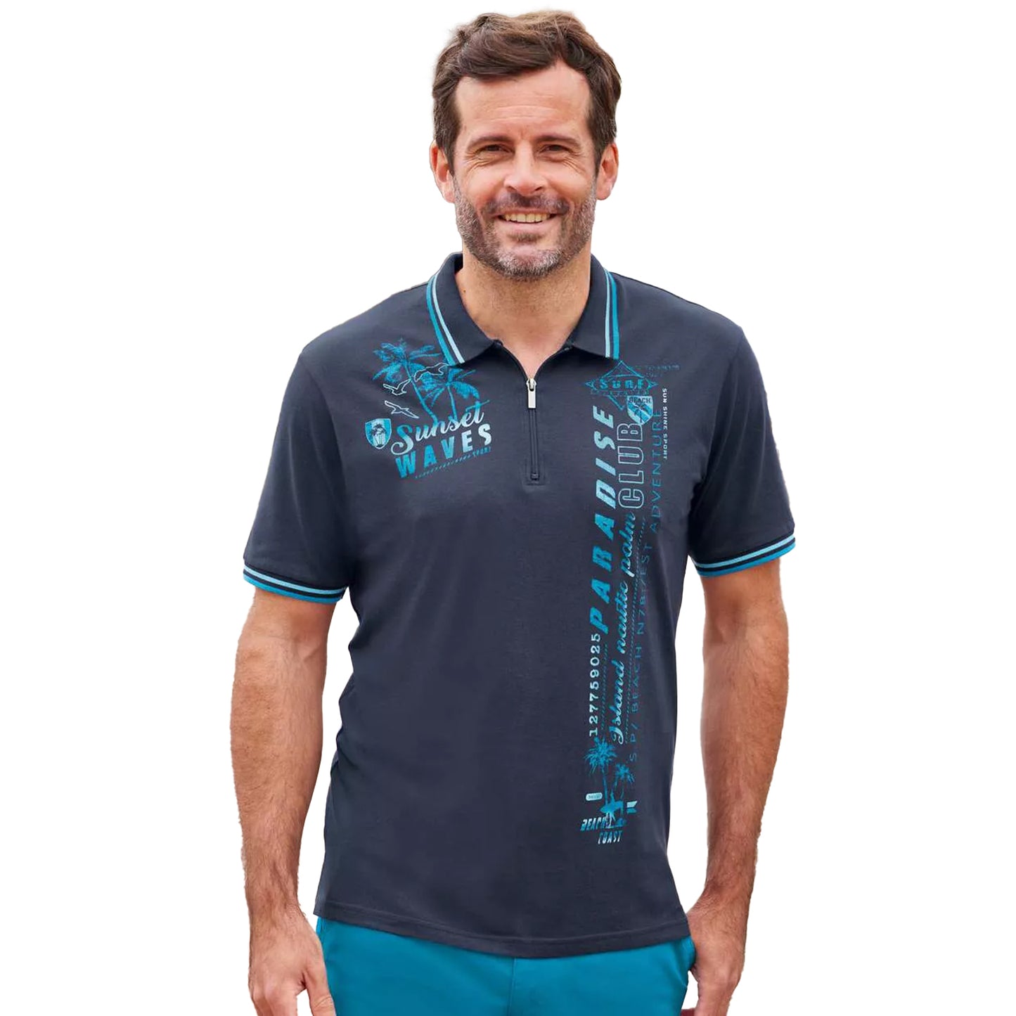 Navy - Side - Atlas For Men Mens Zip Neck Polo Shirt
