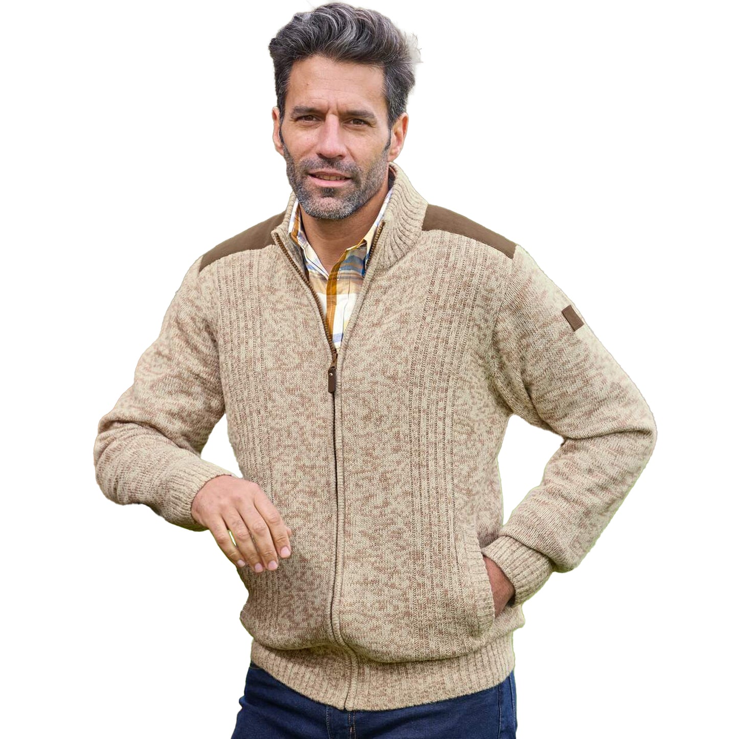 Beige - Back - Atlas For Men Mens Knitted Jacket