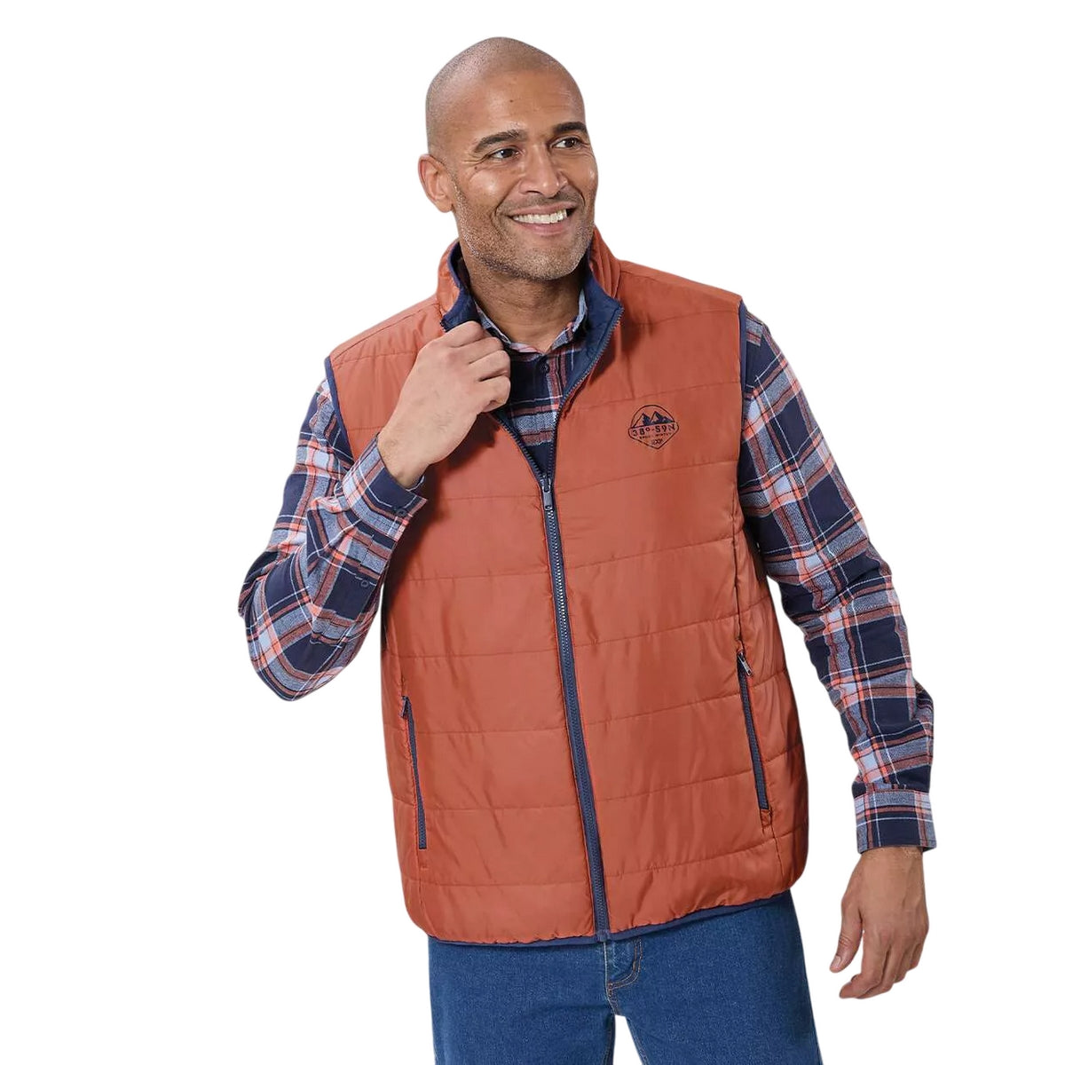 Navy-Orange - Side - Atlas For Men Mens Water Repellent Gilet