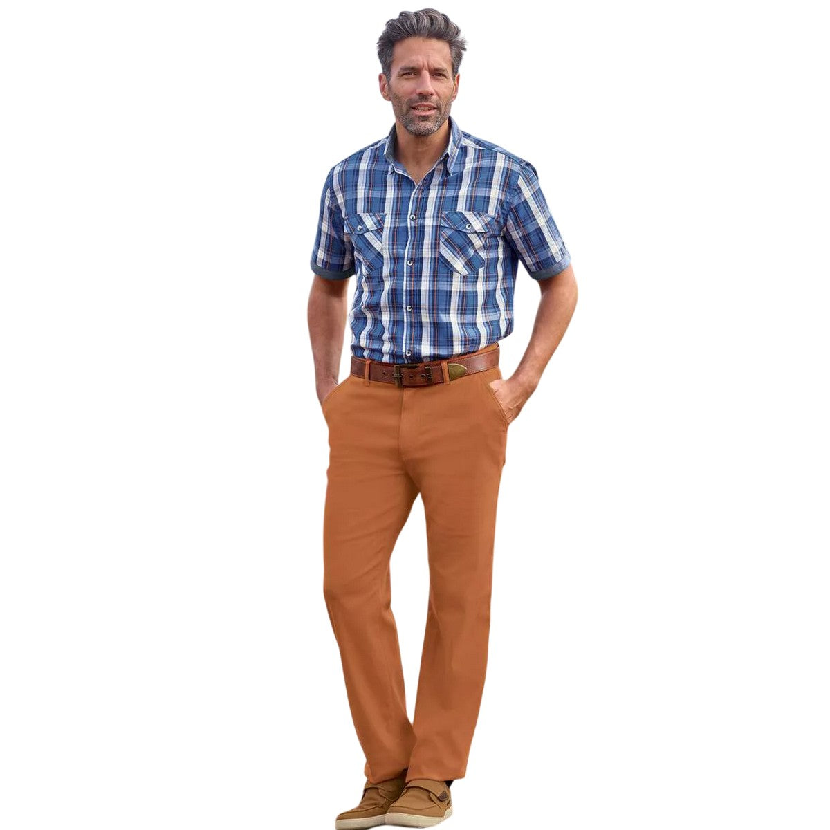 Terracotta - Side - Atlas For Men Mens Chino Stretch Trousers