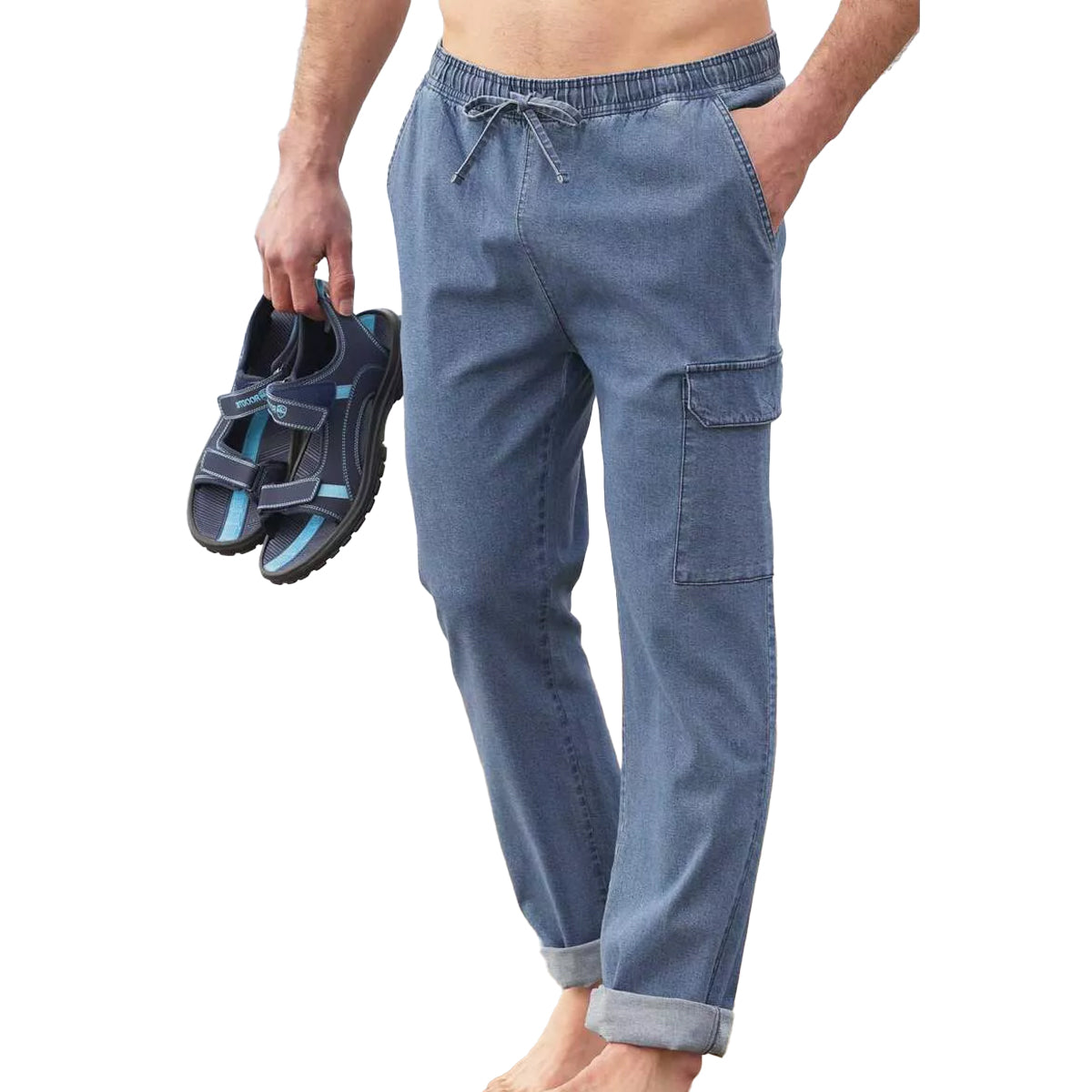 Blue - Back - Atlas For Men Mens Cargo Jeans