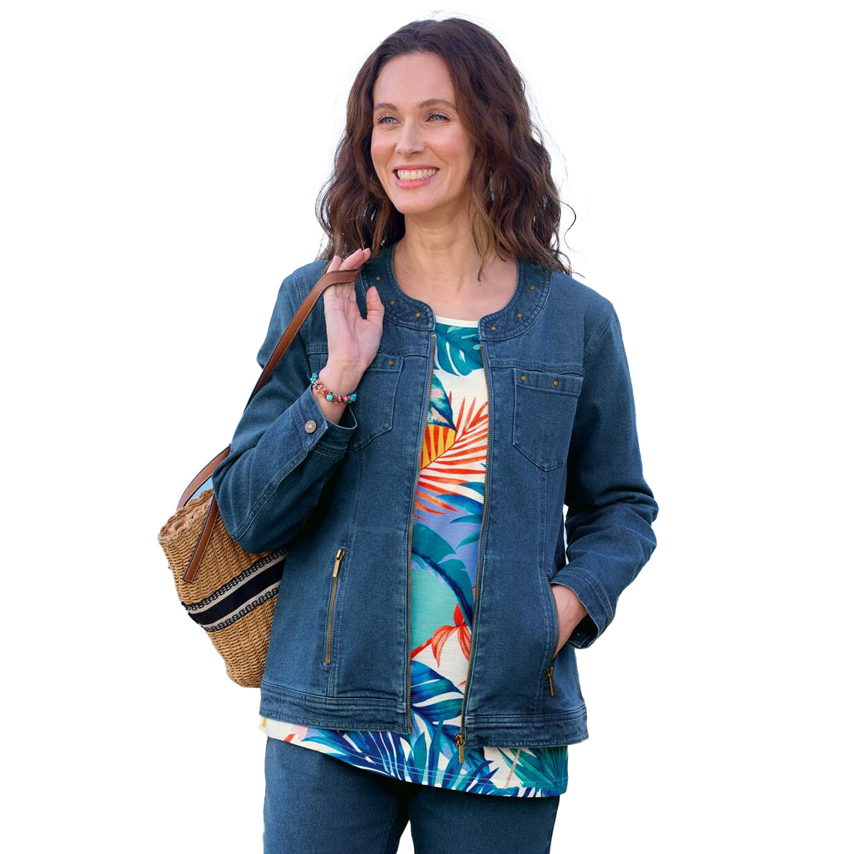 Blue - Back - Atlas for Women Womens-Ladies Stretch Denim Jacket