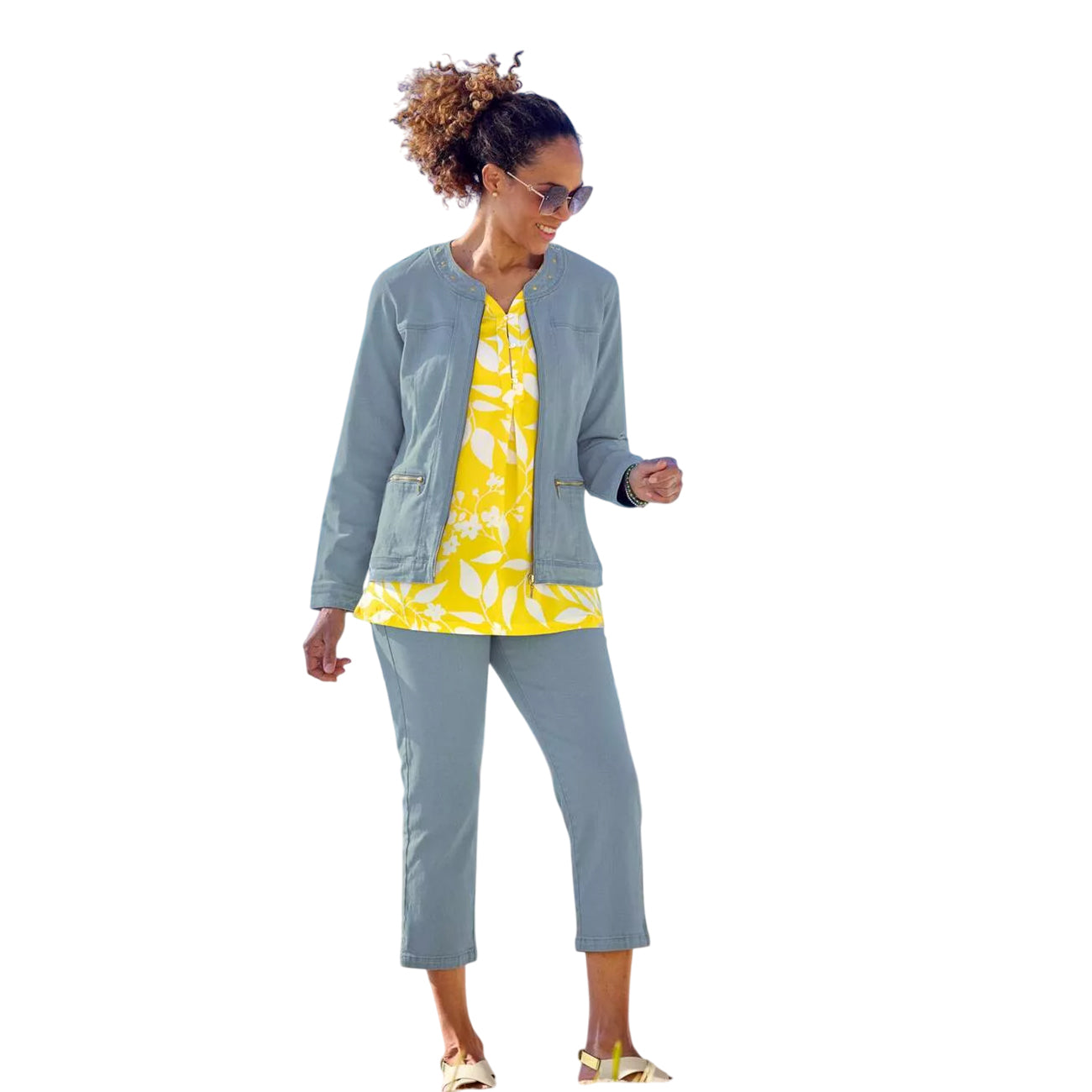Blue - Side - Atlas for Women Womens-Ladies Cropped Summer Jeggings