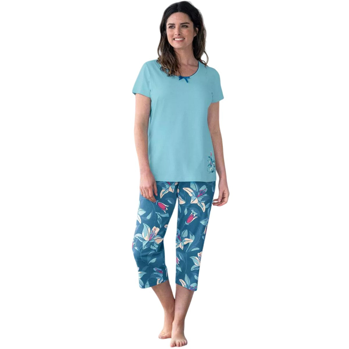 Blue - Side - Atlas for Women Womens-Ladies Lily Cotton Pyjama Set