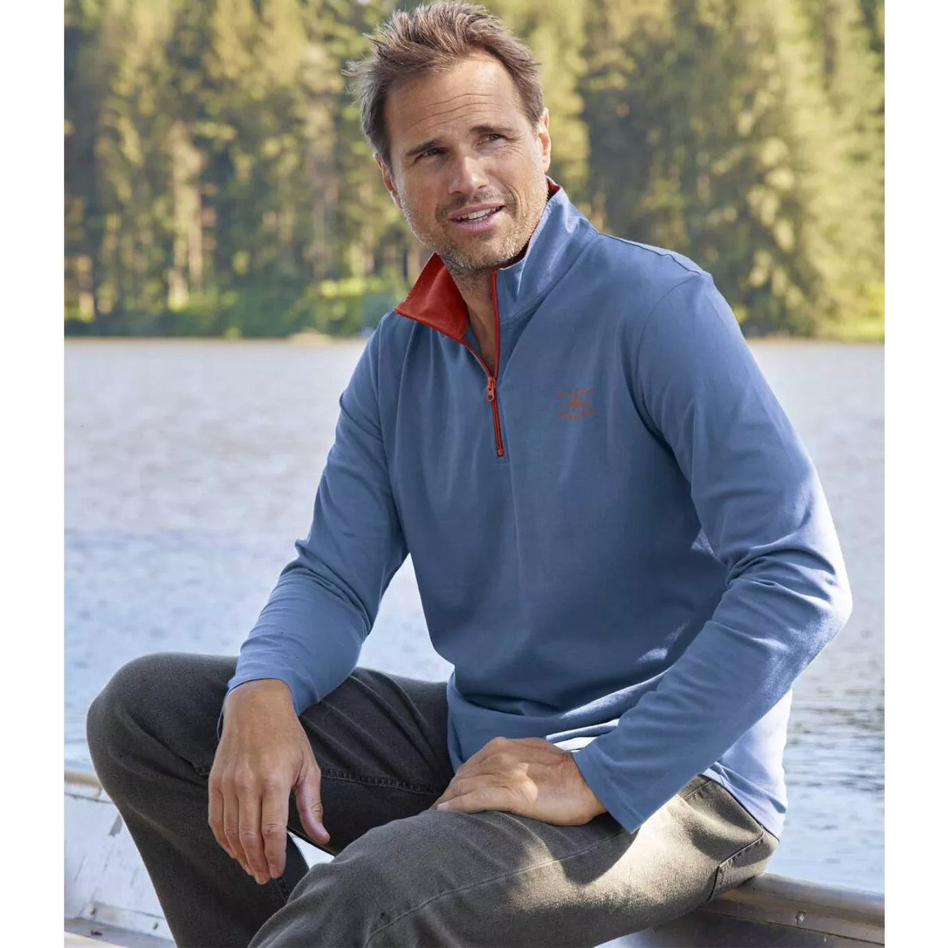 Red-Blue-Terracotta - Side - Atlas For Men Mens Half Zip Top (Pack of 2)