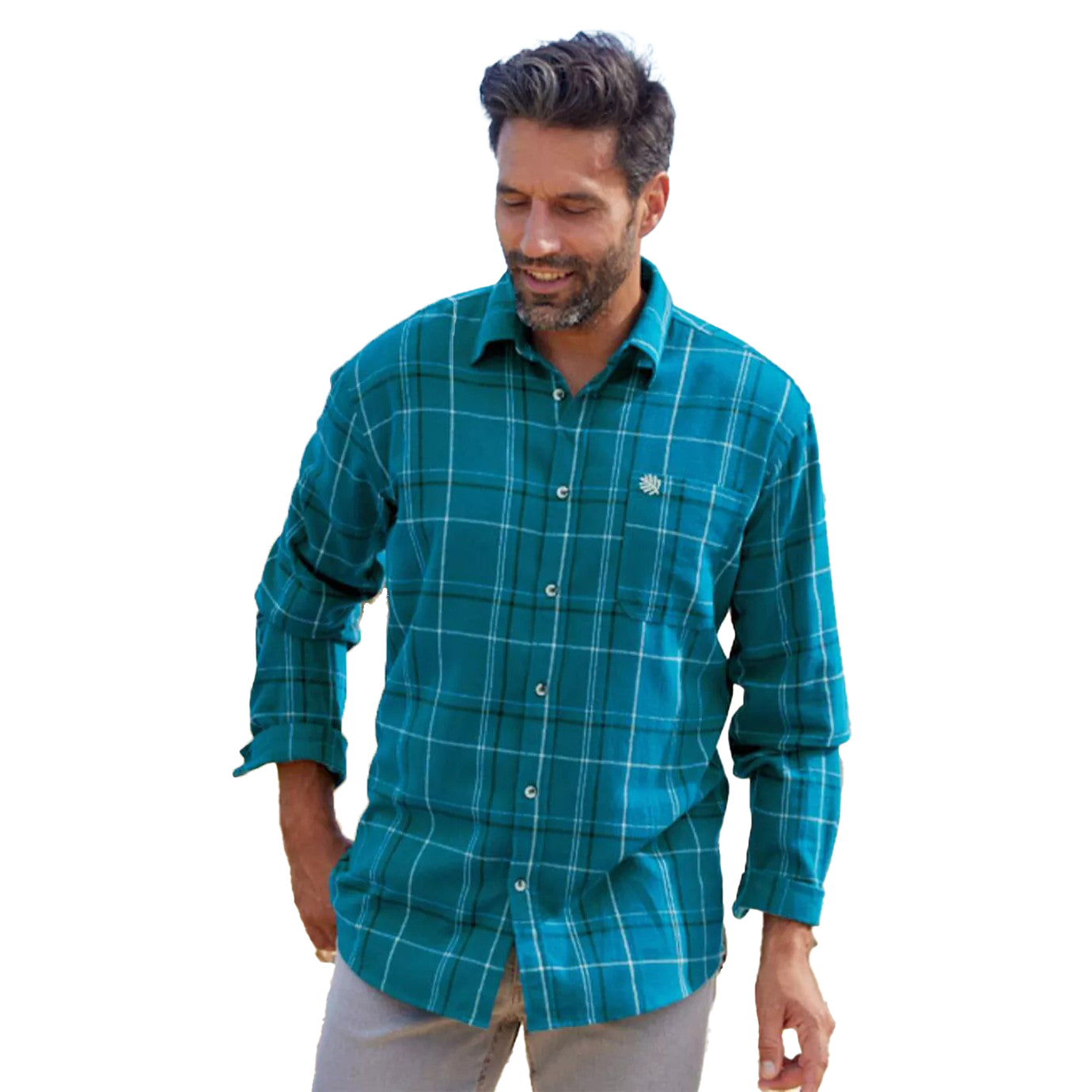 Beige-Green - Close up - Atlas For Men Mens Flannel Shirt (Pack of 2)